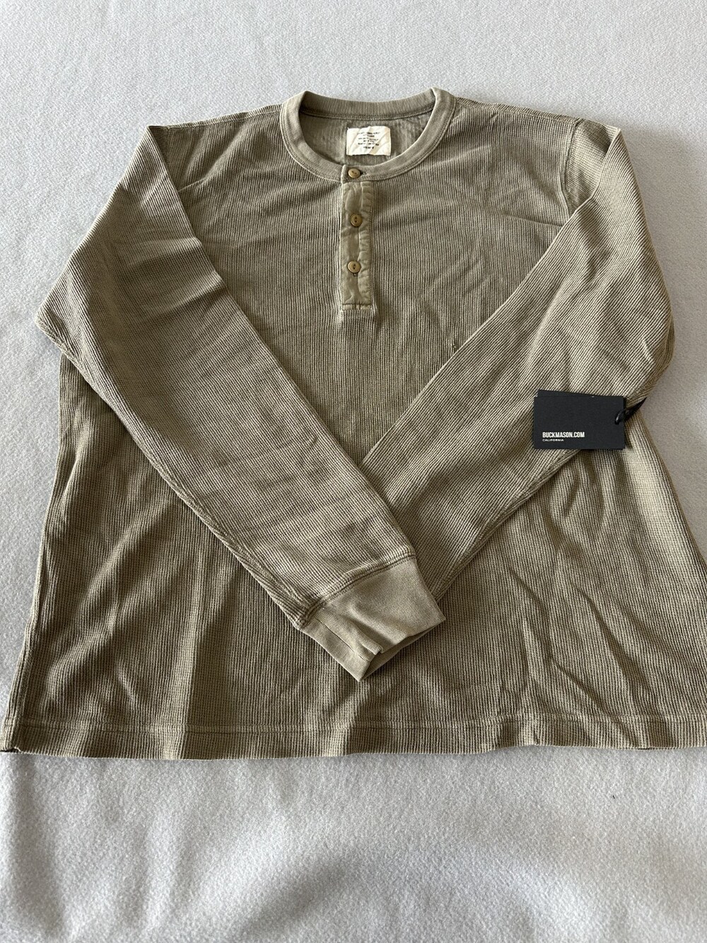 Buck Mason Cotton Double Knit Henley Dried Thyme Venice Wash Sz XL MSRP $88 NWI